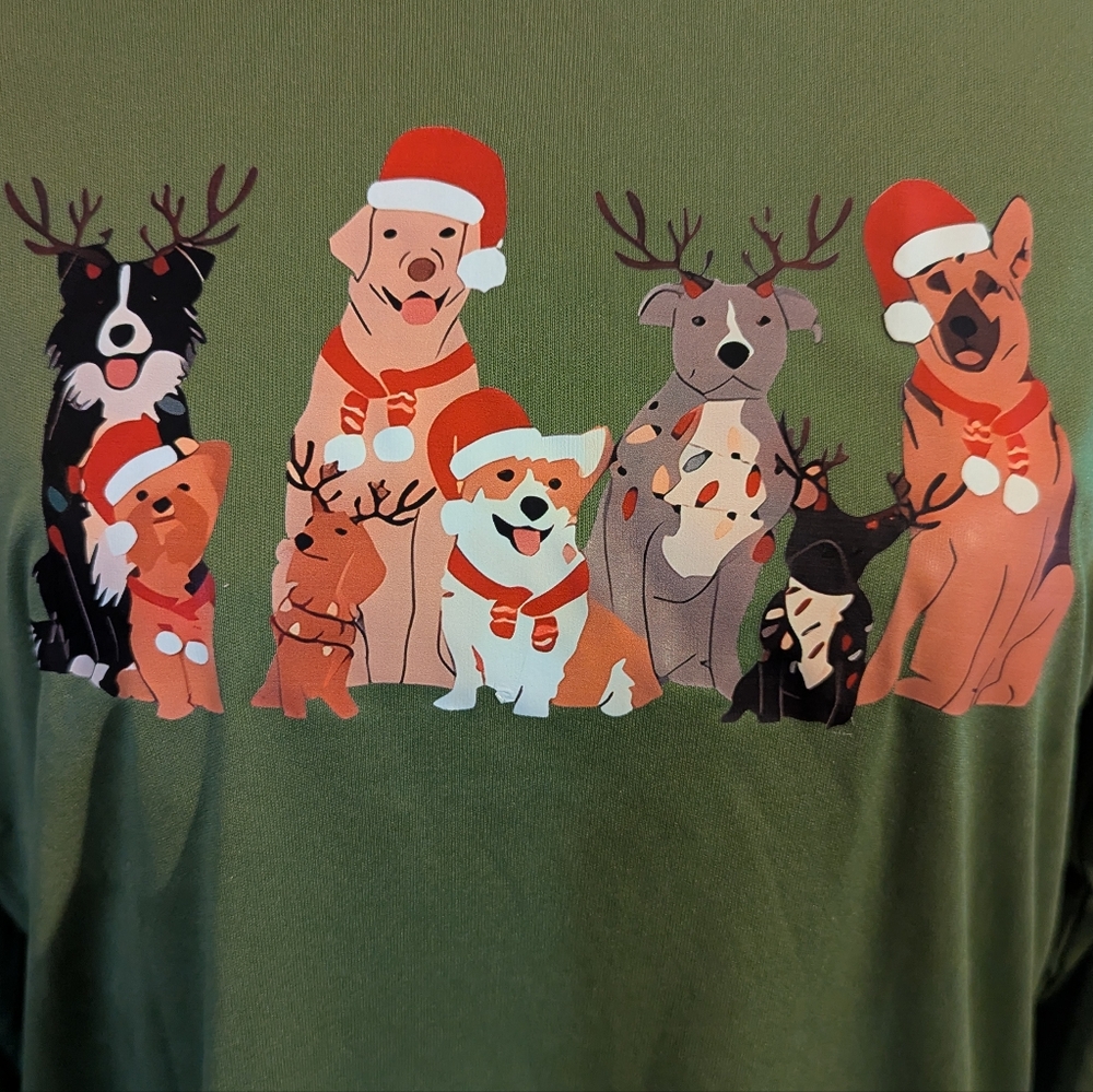 NWT🎄🐕🎁JINGLE DOGS🎁🐕🎄LS Tee x PEACE GARDEN DESIGNS 🌿🕊️ Polyester⭐Wicking